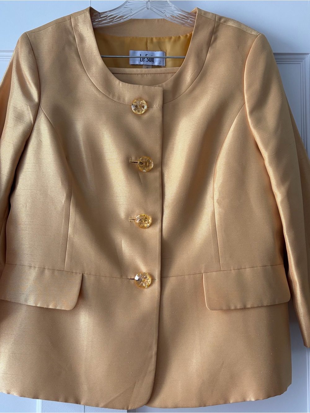 Le Suit Gold Two-Piece Skirt Suit - Size 12
